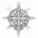 celtic cross with  "always remember who you are and where you come from" in gaelic tattoo design idea