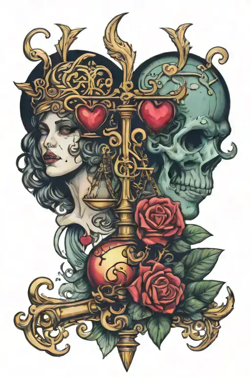libra, brain vs heart tattoo design idea