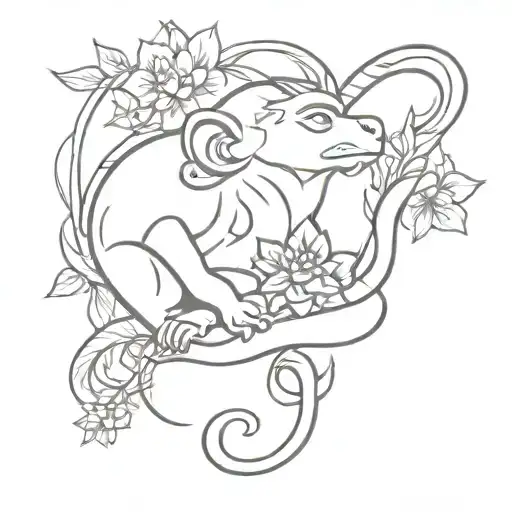 monkey handing flower to dragon wrapped tattoo design idea