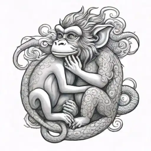 monkey kissing dragon tattoo design idea