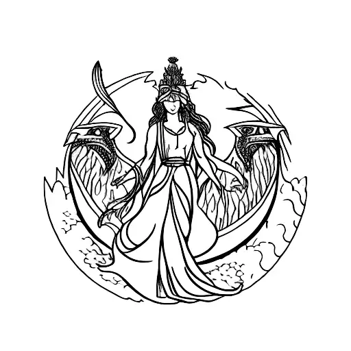 Incorporate elements of nature and mythology to depict the Welsh Goddess in a minimalist style tattoo design idea