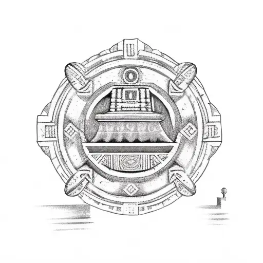 aztec temple with portuguese emblem tattoo design idea