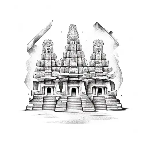 aztec temple with portuguese tiles tattoo design idea