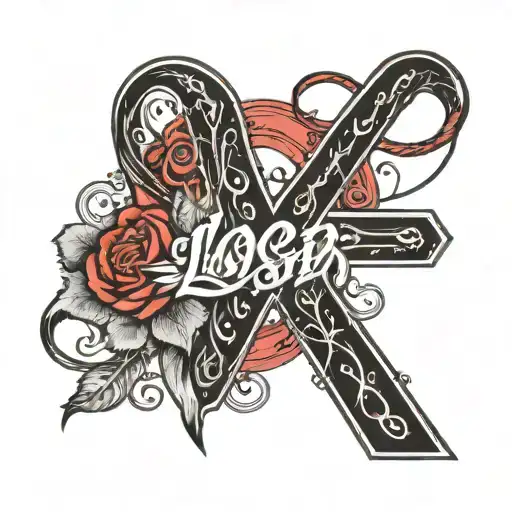 "loser" handwritten in scribble font in black, cross out the "s" with the letter "V" to say "lover". make the "V" red.  tattoo design idea