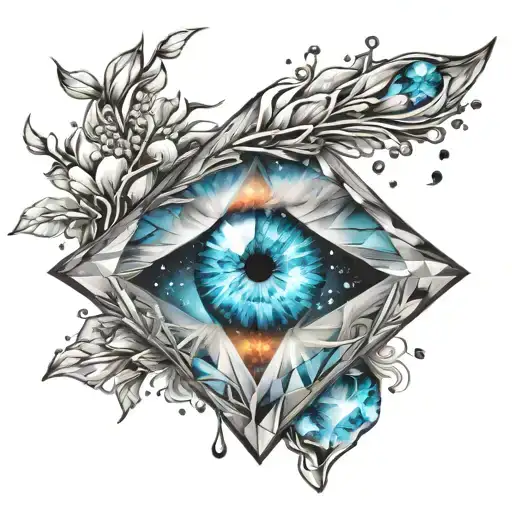 Get a tattoo with an Eye inside a diamond, on the diamond the aurora voreal between a nebula tattoo design idea