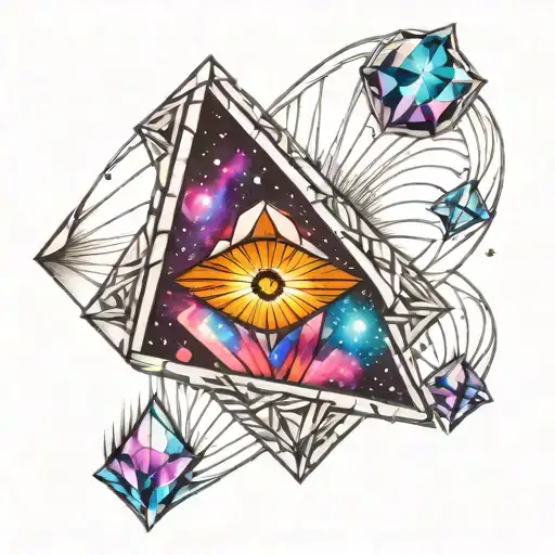 Get a tattoo with an Eye inside a diamond, on the diamond the Aurora Voreal between a plate-shaped nebula tattoo design idea