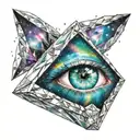 Get a tattoo with an Eye inside a diamond, on the diamond the aurora voreal between a nebula tattoo design idea