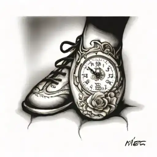 child's foot watch with time 7.10 and date of birth 05.05.2024 tattoo design idea