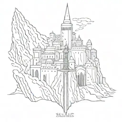 minas tirith with narsil sword tattoo design idea