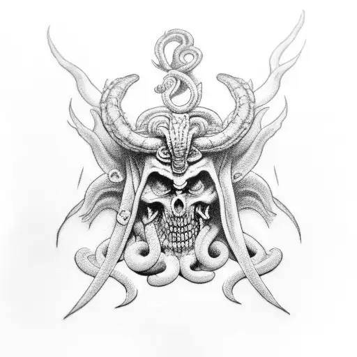 zagreus with dusa from the game hades in the game style tattoo design idea