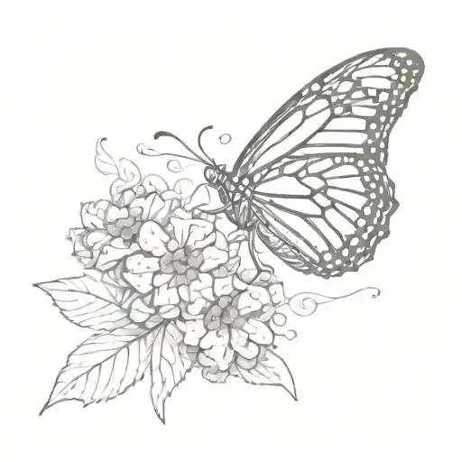 monarch butterfly with semicolon body and one wing is flowers tattoo design idea