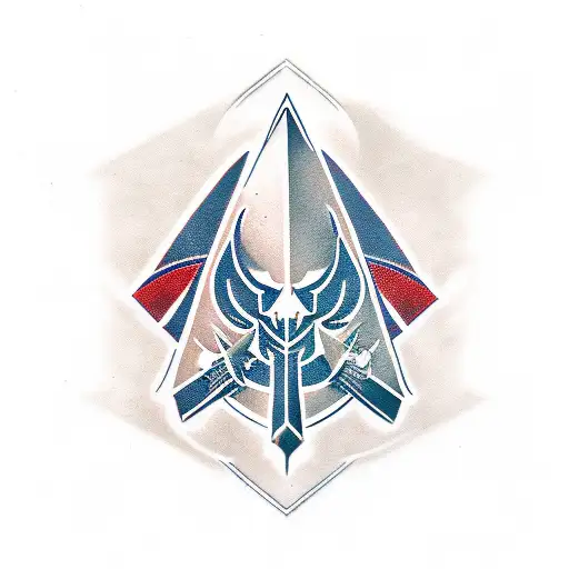 Assassin's Creed logo with the words "Nothing is true" in a trash polka style tattoo design idea