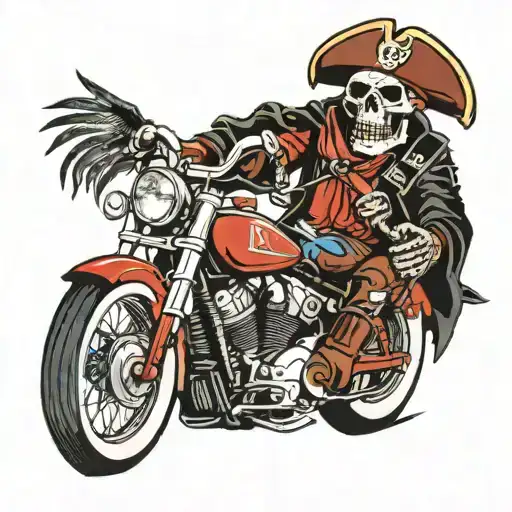 pirate skeleton riding an indian scout rogue motorcycle tattoo design idea