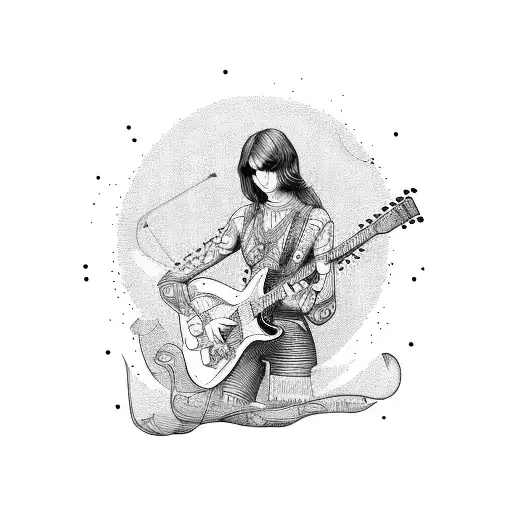 troubadour raising a guitar tattoo design idea