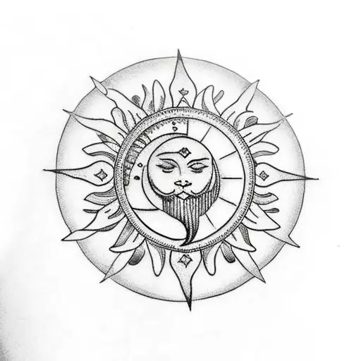 A traditional style tattoo of an open book with intricate sun, moon, and star patterns decorating its pages tattoo design idea