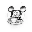 angle Mickey Mouse drinking coffee  tattoo design idea