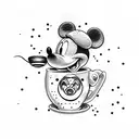 angle Mickey Mouse and coffee  tattoo design idea
