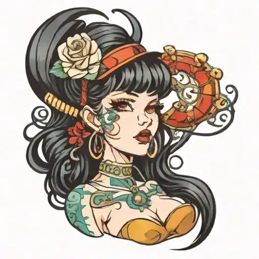 Multiple iple pinup girls and anime girls mixed into ine image tattoo design idea