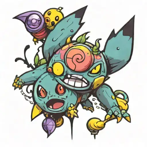 pokemons pikachu and koffing smolking tattoo design idea