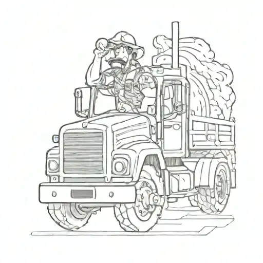 Create a tattoo design featuring a truck driver character in an anime style tattoo design idea