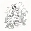 Create a tattoo design featuring a truck driver character in an anime style tattoo design idea