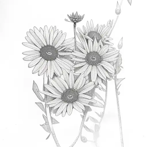 willow leaves with daisies tattoo design idea