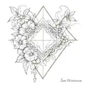 backwards E with a diamond next to it and flowers surrounding it  tattoo design idea