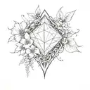 backwards E with a diamond next to it and flowers surrounding it  tattoo design idea