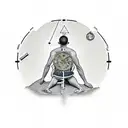 A thinking man sitting atop a giant sand clock, symbolizing the importance of time and reflection tattoo design idea