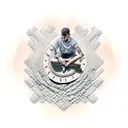 A thinking man sitting atop a giant sand clock, symbolizing the importance of time and reflection tattoo design idea