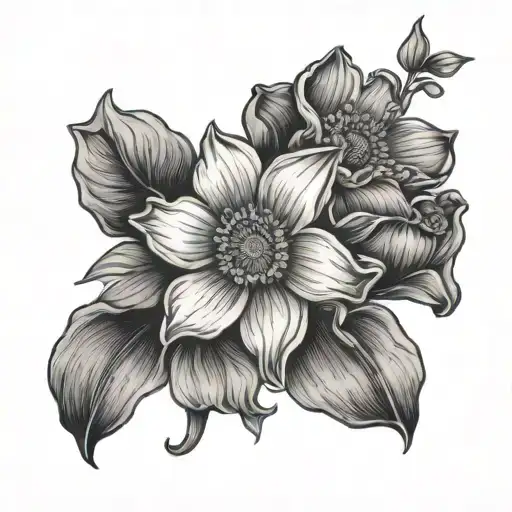 daffodil poppy and daisy chain tattoo design idea
