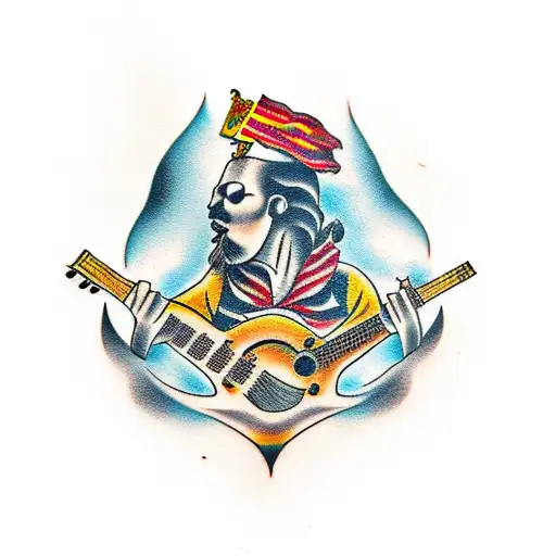 spanish guitar and Argentine drum tattoo design idea