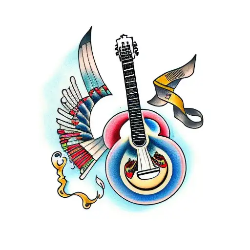 spanish guitar and Argentine drum tattoo design idea