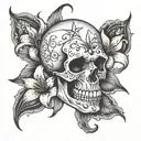 skull and stargazer lilys tattoo design idea
