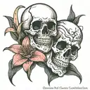 skull and stargazer lilys tattoo design idea