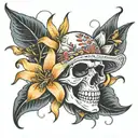 skull and stargazer lilys tattoo design idea
