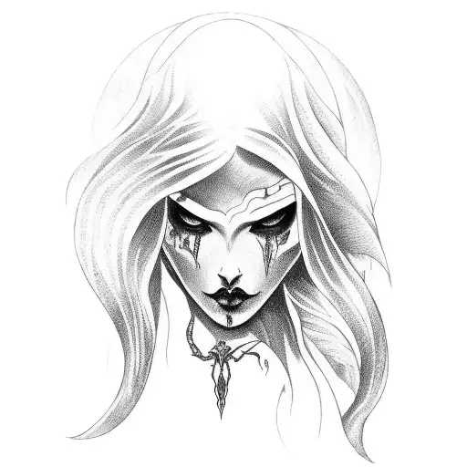 Dark mermaid, blood, gothic  tattoo design idea