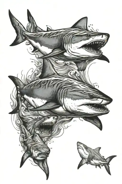 2 tiger sharks side by side filled tattoo design idea