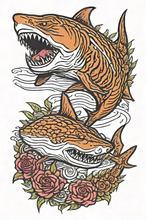 2 tiger sharks side by side filled tattoo design idea