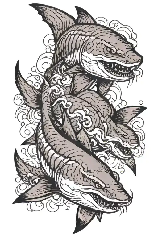 2 tiger sharks side by side filled tattoo design idea