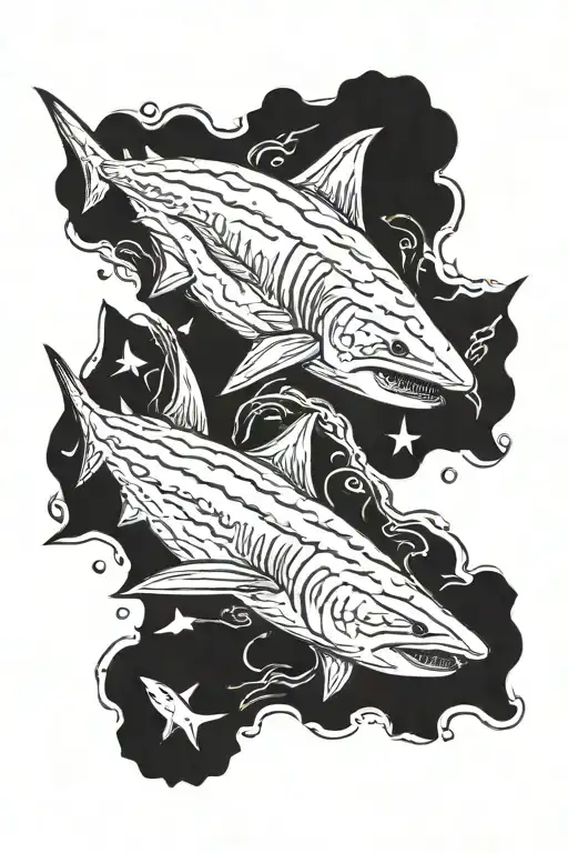 2 tiger sharks side by side filled tattoo design idea
