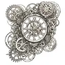 steam punk clock, cogs, mechanical elements tattoo design idea