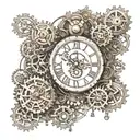 steam punk clock, cogs, mechanical elements tattoo design idea