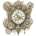 steam punk clock, cogs, mechanical elements tattoo design idea