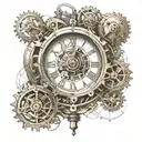 steam punk clock, cogs, mechanical elements tattoo design idea