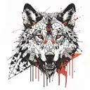 Head of an intimidating wolf, without showing teeth, looking straight on, without showing teeth. Add details in hexagons tattoo design idea