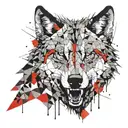 Head of an intimidating wolf, without showing teeth, looking straight on, without showing teeth. Add details in hexagons tattoo design idea