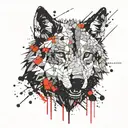 Head of an intimidating wolf, without showing teeth, looking straight on, without showing teeth. Add details in hexagons tattoo design idea