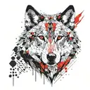 Head of an intimidating wolf, without showing teeth, looking straight on, without showing teeth. Add details in hexagons tattoo design idea