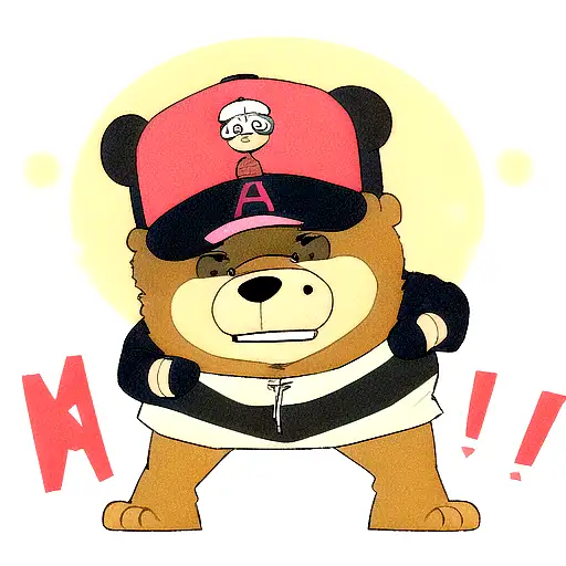 An angry looking fat teddy bear wearing a baseball cap and a hoody that says "HAZE BOY" tattoo design idea